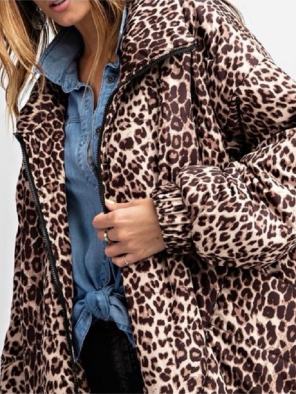 easel Leopard Print Long Puffer Coat